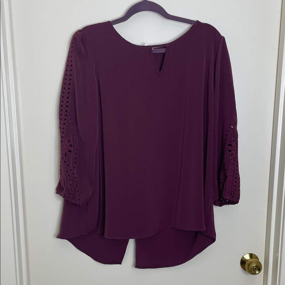 Market & Spruce Deep Purple Blouse with Sleeve Cutouts